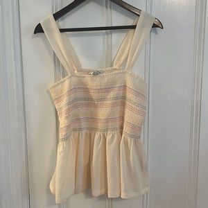 Madewell Texture & Thread Cream Rainbow Smocked Peplum Tank Top Size XL EUC